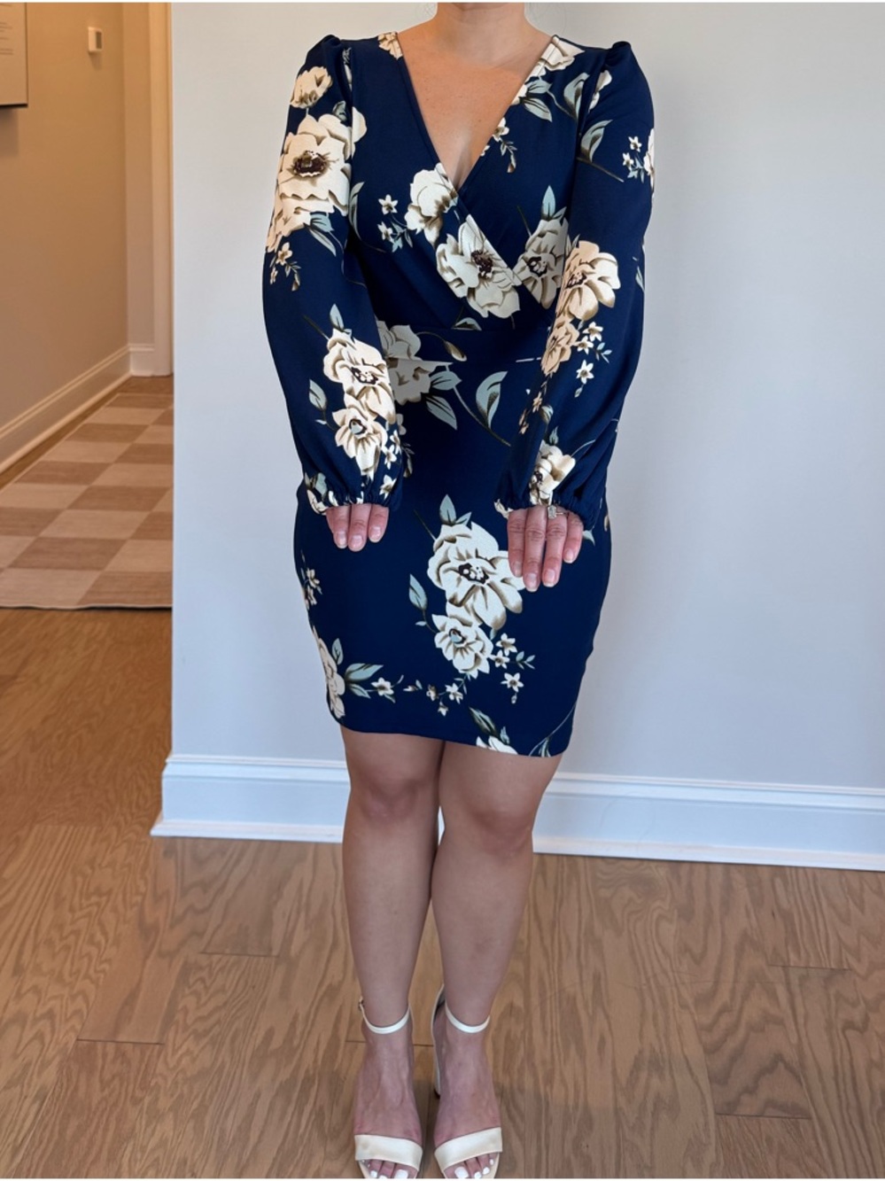 Floral Navy Longsleeve Dress with Tie Waist - NWOT - Picture 6 of 10